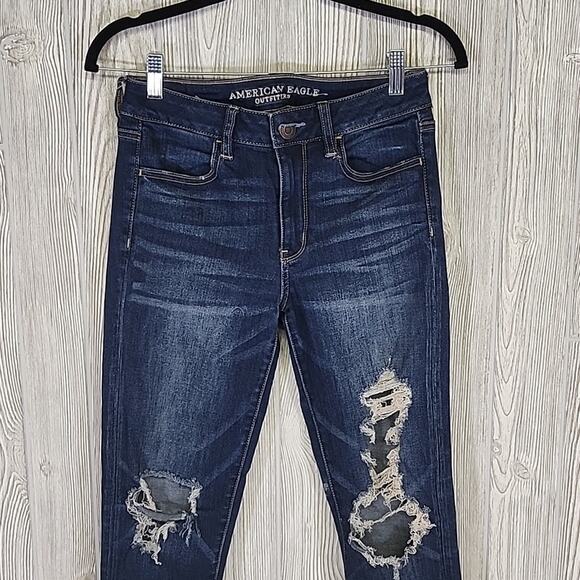 American Eagle Hi-Rise Jegging JeansDistressed Dark Wash Women's 4 - Picture 2 of 14